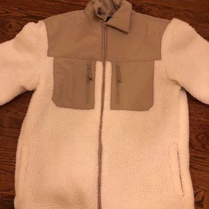 White and Brown Fleece Zip Up